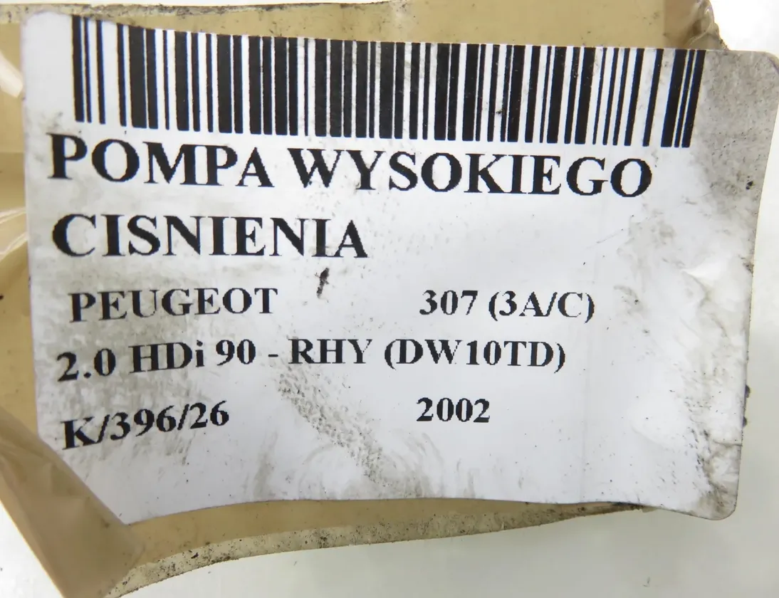 PEUGEOT 307 1 generation (2001-2008) Højtryksbrændstofpumpe FTP618610,5WS40018,9636818480 34961410